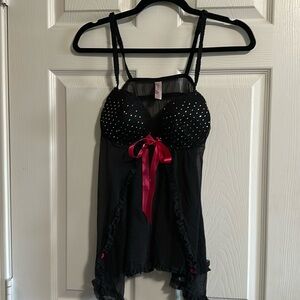 Inner Secrets Black Lingerie with Rosettes, Sparkle and Ribbon Size Medium